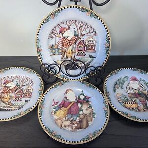 Sakura Woodland Santa Debbie Mumm Christmas Holiday Plates with Festive Scenes